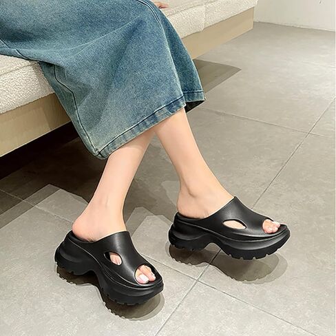 Women Eva Round Open Toe Arch Support Platform Cloud Slide Sandals Slip-On Comfort Anti-Slip Lug Sole Pillow Bathroom Shower Slippers Outdoor Casual Lightweight Cushion Beach Walking Sandals in Kuwait