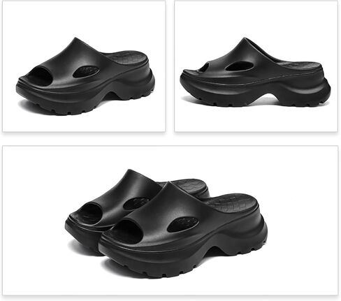 Women Eva Round Open Toe Arch Support Platform Cloud Slide Sandals Slip-On Comfort Anti-Slip Lug Sole Pillow Bathroom Shower Slippers Outdoor Casual Lightweight Cushion Beach Walking Sandals in Kuwait