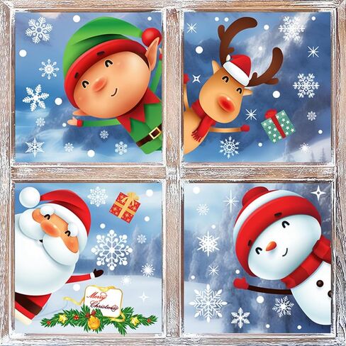 7 Sheets Christmas Snowflake Window Stickers, Reusable Window Stickers Santa Snowman Glass Christmas Decorations in Saudi Arabia