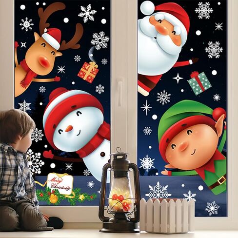 7 Sheets Christmas Snowflake Window Stickers, Reusable Window Stickers Santa Snowman Glass Christmas Decorations in Saudi Arabia
