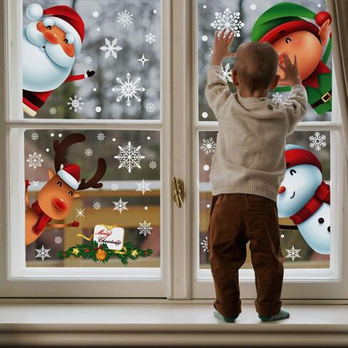 7 Sheets Christmas Snowflake Window Stickers, Reusable Window Stickers Santa Snowman Glass Christmas Decorations in Saudi Arabia