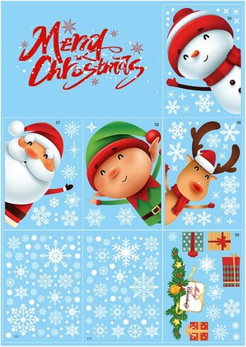 7 Sheets Christmas Snowflake Window Stickers, Reusable Window Stickers Santa Snowman Glass Christmas Decorations in Saudi Arabia