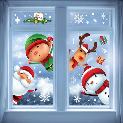 7 Sheets Christmas Snowflake Window Stickers, Reusable Window Stickers Santa Snowman Glass Christmas Decorations in Saudi Arabia