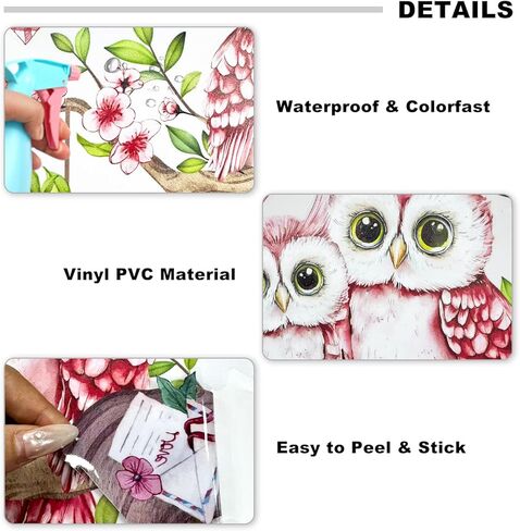 1 Sheet Static Owl Window Cling Sticker Valentine's Day Window Clings Pink Heart Floral Decals Peel and Stick Murals for Home Windows Glass Valentine’s Themed Decor (Pink) in Saudi Arabia