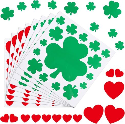 MixTeach 228 Pcs Valentine's Day Heart Wall Stickers St. Patrick's Day Shamrock Floor Decals Red Heart Green Clover Window Decals for Spring Wedding Anniversary Bedroom Home Classroom Party, 12 Sheet in Saudi Arabia