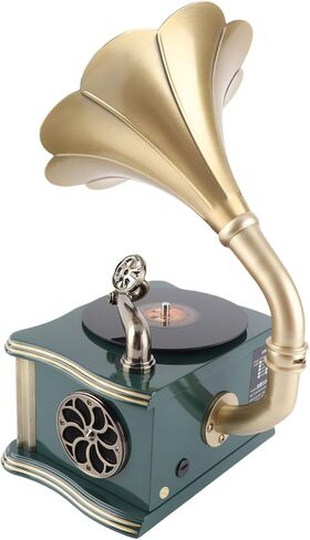 مكبر صوت فونوغراف خمر مكبر صوت جراموفون ثنائي النوع C شحن صوت Hifi للهواتف المحمولة (أبيض) in Kuwait