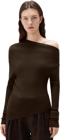 SUUKSESS Women Cashmere Off Shoulder Pullover Sweater Ribbed Knit Long Sleeve Shirts in Saudi Arabia