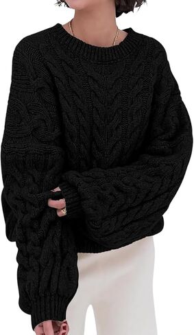 chouyatou Women's Fall Cable Knit Pullover Sweater Crewneck Loose Chunky Sweater Jumper Tops in Saudi Arabia