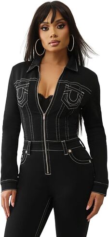 True Religion Knitigo Bootcut Jumpsuit for Women | Denim Piece, Moto Belted Style, Horseshoe Detail in Saudi Arabia