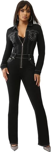 True Religion Knitigo Bootcut Jumpsuit for Women | Denim Piece, Moto Belted Style, Horseshoe Detail in Saudi Arabia