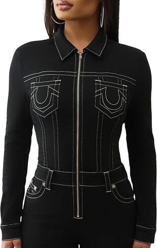 True Religion Knitigo Bootcut Jumpsuit for Women | Denim Piece, Moto Belted Style, Horseshoe Detail in Saudi Arabia