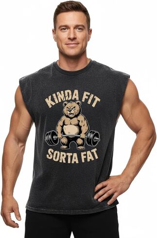IRON PANDA Mens Workout Tank Tops Sleeveless - Kinda FIT Sorta Fat Cut Off Tank for Men, Muscle Shirts, Cotton Undershirt in Saudi Arabia