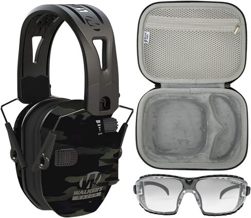 Walker's Razor Slim Electronic Muff (Black/Pink) Bundle with Ballistic Protection Glasses, and Protection and Safety Case (3 Items) in Saudi Arabia