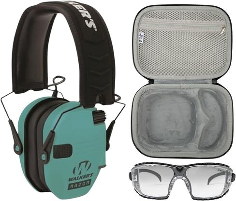 Walker's Razor Slim Electronic Muff (Black/Pink) Bundle with Ballistic Protection Glasses, and Protection and Safety Case (3 Items) in Saudi Arabia