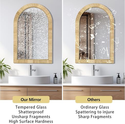 24x36 inch Rattan Arched Mirror for Wall, Bohemia Bathroom/Farmhouse Boho Mirrors, Vanity Irragular Decorative Arched Mirror, Suitable for, Bedroom, Living Room, Home Decoration in Saudi Arabia