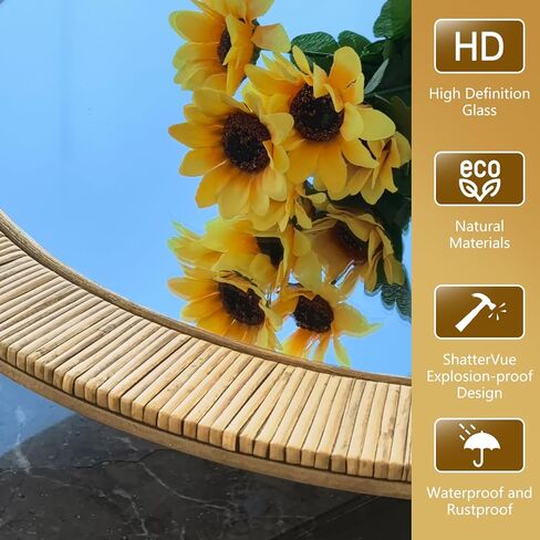24x36 inch Rattan Arched Mirror for Wall, Bohemia Bathroom/Farmhouse Boho Mirrors, Vanity Irragular Decorative Arched Mirror, Suitable for, Bedroom, Living Room, Home Decoration in Saudi Arabia