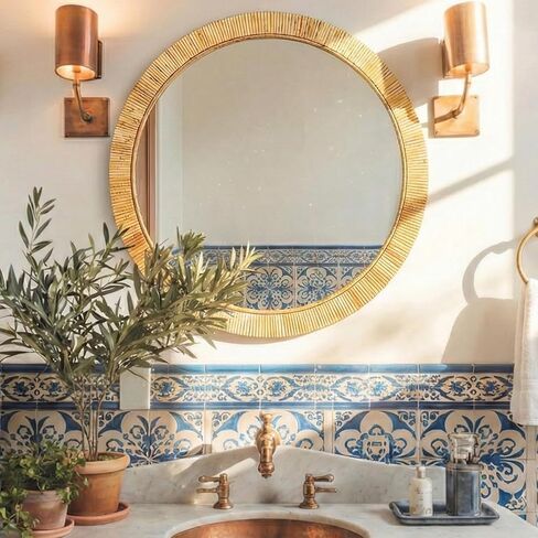 24x36 inch Rattan Arched Mirror for Wall, Bohemia Bathroom/Farmhouse Boho Mirrors, Vanity Irragular Decorative Arched Mirror, Suitable for, Bedroom, Living Room, Home Decoration in Saudi Arabia