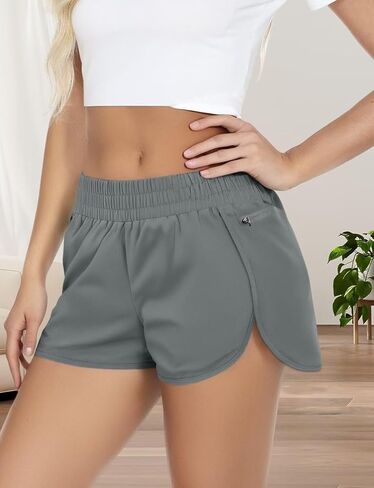 Women's Workout Shorts Stretchy Quick-Dry Athletic Gym Yoga Shorts Mid Waist with Hidden Pockets Lightweight in Saudi Arabia