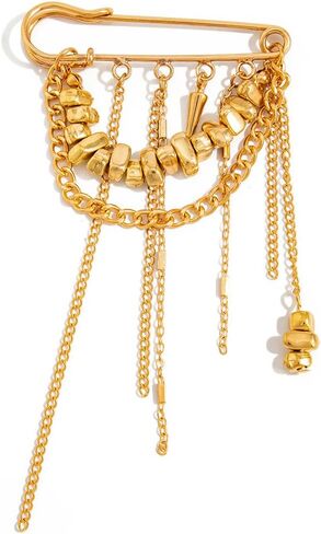 Layered Chain Brooch Pin Gold Long Chain Safety Brooch Lapel Pin Irregular Beads Badge Pins for Women Coat Corsage Pant in Saudi Arabia