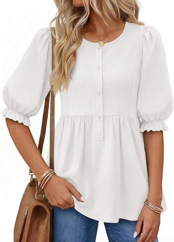 MEROKEETY Women's Summer Babydoll Peplum Tops Blouse 2026 Puff Short Sleeve Crewneck Ruffle Casual Cute Shirts in Saudi Arabia