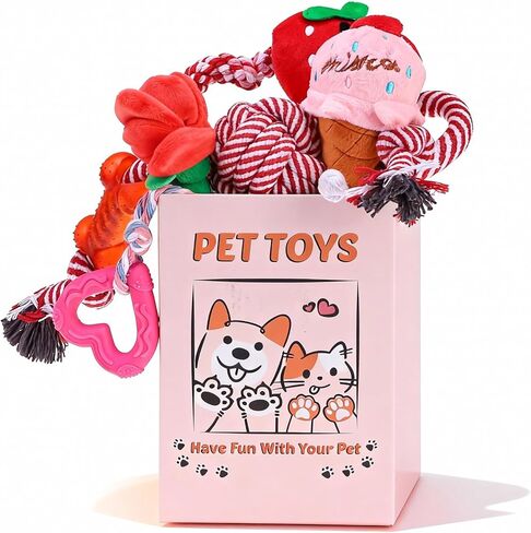 EXPAWLORER 15 Pack Christmas Dog Toys Bulk Set - Dog Toys Christmas Pack, Durable Squeaky Rope Ball Toys, Indestructible Rubber Chew Toys, Interactive Toys for Small Medium Large Aggressive Chewers in Kuwait