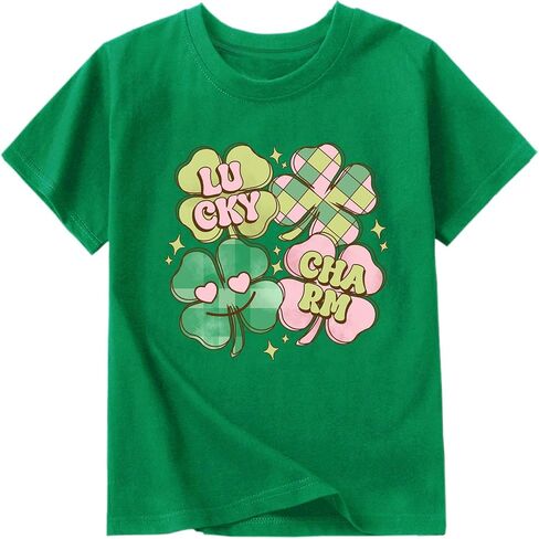 Toddler Girl St Patrick's Day Shirts Cute Lucky Tshirts Cotton Short Sleeve Tees 2-10 Years in Saudi Arabia