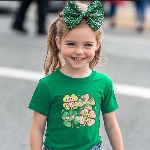 Toddler Girl St Patrick's Day Shirts Cute Lucky Tshirts Cotton Short Sleeve Tees 2-10 Years in Saudi Arabia