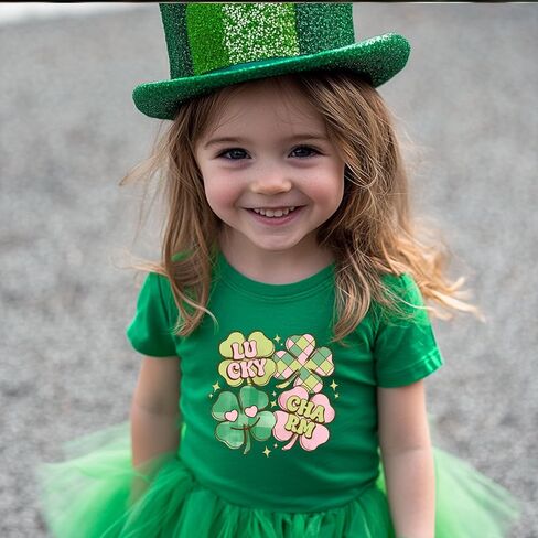 Toddler Girl St Patrick's Day Shirts Cute Lucky Tshirts Cotton Short Sleeve Tees 2-10 Years in Saudi Arabia