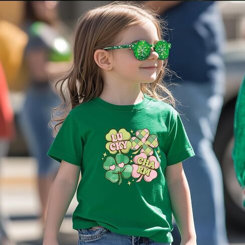 Toddler Girl St Patrick's Day Shirts Cute Lucky Tshirts Cotton Short Sleeve Tees 2-10 Years in Saudi Arabia
