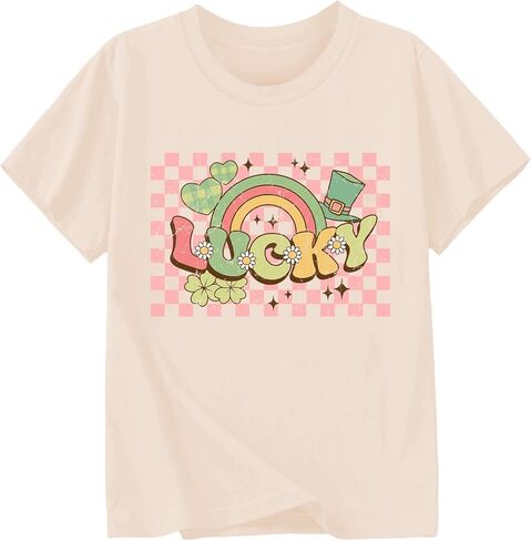 Toddler Girl St Patrick's Day Shirts Cute Lucky Tshirts Cotton Short Sleeve Tees 2-10 Years in Saudi Arabia