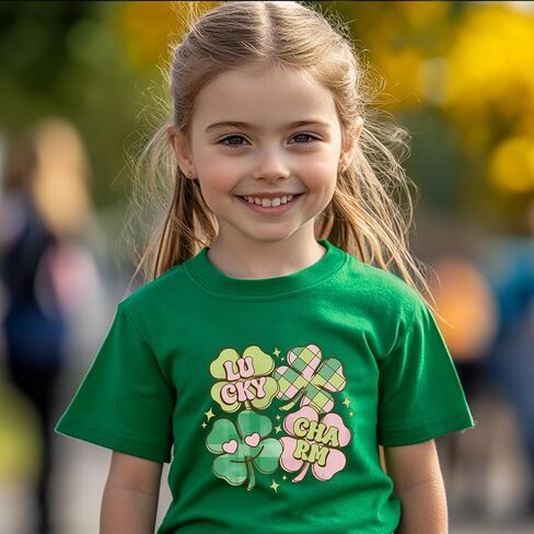Toddler Girl St Patrick's Day Shirts Cute Lucky Tshirts Cotton Short Sleeve Tees 2-10 Years in Saudi Arabia