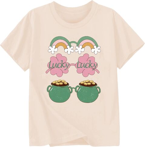 Toddler Girl St Patrick's Day Shirts Cute Lucky Tshirts Cotton Short Sleeve Tees 2-10 Years in Saudi Arabia
