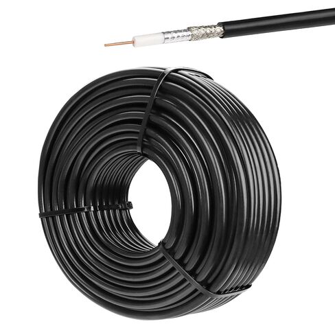 XRDS -RF RG6 Dual Shield Cable 50FT, 18 AWG 75 Ohm Bare Copper Conductor RG6 Coaxial Cable (50feet, Black) in Kuwait