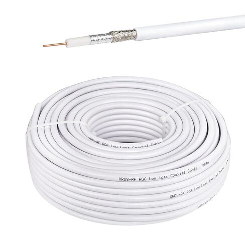 XRDS -RF RG6 Dual Shield Cable 50FT, 18 AWG 75 Ohm Bare Copper Conductor RG6 Coaxial Cable (50feet, Black) in Kuwait