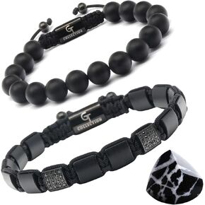 مجموعة GT المكونة من قطعتين - سوار مطرز للرجال وسوار مسطح | هدية للرجال | مقاس واحد يناسب الجميع | يستخدم لتأثيراته الأرضية | طبيعي 100% | سوار قابل للتعديل للرجال مع الأحجار الكريمة in Kuwait