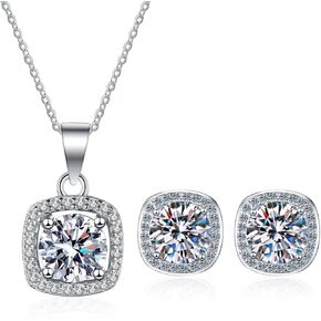 14K Gold 1/2 Carat Diamond Square Necklace & Stud Earrings Set, Micro-Pave Design Two-Piece Jewelry Set, Great for Women Birthday Gifts in Saudi Arabia