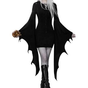 EVELUST Womens Gothic Witch Bat Sleeve Dress - Halloween Cosplay Costume Vintage Queen V-Neck Carnival Party Bodycon Outfit in Kuwait