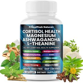 مكملات الكورتيزول للنساء والرجال مع المغنيسيوم، والأشواغاندا، والروديولا الوردية، وإل-الثيانين لتقليل الكورتيزول، وتخفيف التوتر، ودعم النوم، كبسولات نباتية - 60 عددًا in Kuwait
