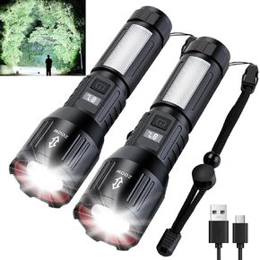Rechargeable Flashlights High Lumens 2 Pack, Sogidon 990,000 Lumens Super Bright Led Handheld Flash light Battery Powered with 5 Light Modes, COB Side Light, USB Charging, Power Display, Zoomable Beam in Saudi Arabia