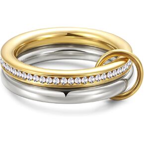 خواتم ذهبية قابلة للتكديس للنساء غير مشوهة، خواتم زركونيا مكعبة، مجموعة خواتم ذهبية وفضية هدايا مجوهرات in Kuwait