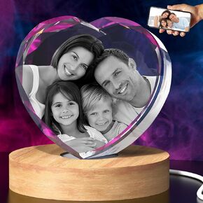 3D Crystal Photo, Christmas Personalized Gifts for Women, Mon, Her, Girlfriend, Laser Engraved Custom Picture, Customized Anniversary Memorial Couple Gifts, Heart-S in Kuwait