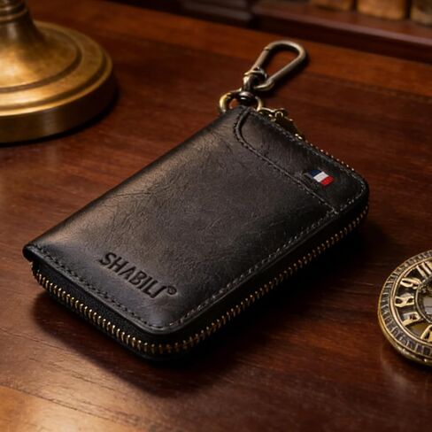 Men's Zipper Short Leather Wallet, Sleek Black Compact Wallet (Black) in Saudi Arabia