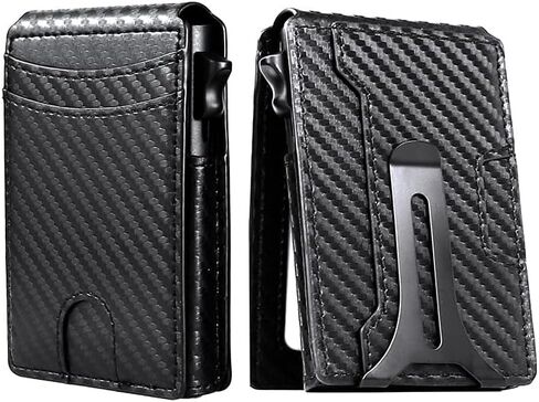 Slim Wallet for Men | RFID Popup Bifold Wallet with Money Clip | Minimalist Carbon Fiber Mens Wallet | Quick Access Card Holder | Luxury Gift for men in Saudi Arabia