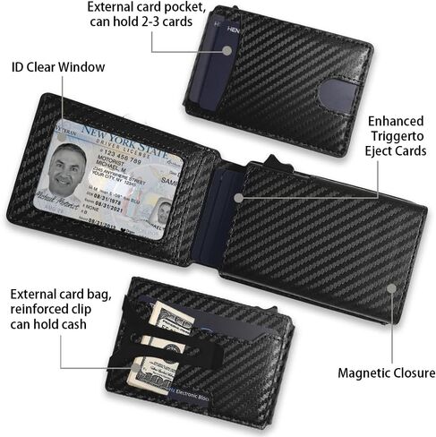Slim Wallet for Men | RFID Popup Bifold Wallet with Money Clip | Minimalist Carbon Fiber Mens Wallet | Quick Access Card Holder | Luxury Gift for men in Saudi Arabia