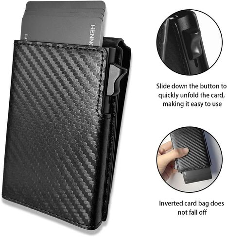 Slim Wallet for Men | RFID Popup Bifold Wallet with Money Clip | Minimalist Carbon Fiber Mens Wallet | Quick Access Card Holder | Luxury Gift for men in Saudi Arabia