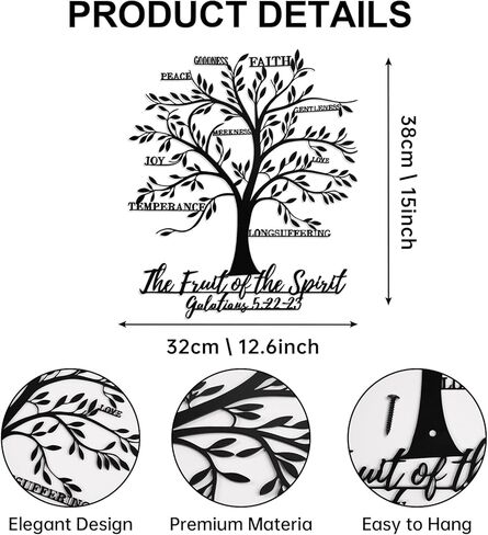 Fruits of the Spirit Metal Wall Art-Inspirational Christian Tree Wall Decor with Love,Joy,Peace,Patience,Galatians 5, Religious Gift for Home Church Office in Saudi Arabia