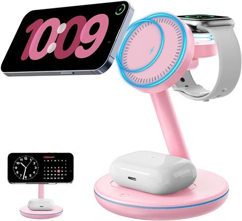2025 Magnetic 3 in 1 Charger Stand,with Friendly Light for iPhone 16 15 14 13 12 Pro Max Plus Series,Mag-Safe Charger for Apple Watch Series and Air pod 4 3 2 Pro,Gift for Men/Women in Kuwait