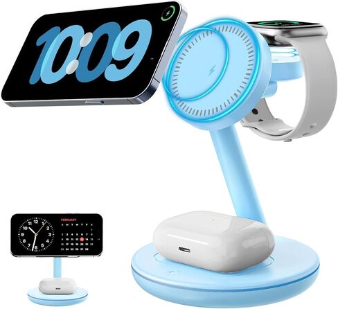 2025 Magnetic 3 in 1 Charger Stand,with Friendly Light for iPhone 16 15 14 13 12 Pro Max Plus Series,Mag-Safe Charger for Apple Watch Series and Air pod 4 3 2 Pro,Gift for Men/Women in Kuwait