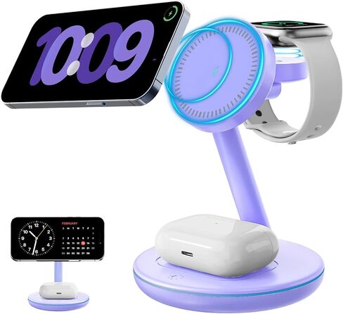2025 Magnetic 3 in 1 Charger Stand,with Friendly Light for iPhone 16 15 14 13 12 Pro Max Plus Series,Mag-Safe Charger for Apple Watch Series and Air pod 4 3 2 Pro,Gift for Men/Women in Kuwait