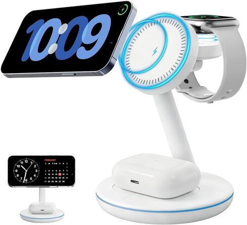 2025 Magnetic 3 in 1 Charger Stand,with Friendly Light for iPhone 16 15 14 13 12 Pro Max Plus Series,Mag-Safe Charger for Apple Watch Series and Air pod 4 3 2 Pro,Gift for Men/Women in Kuwait